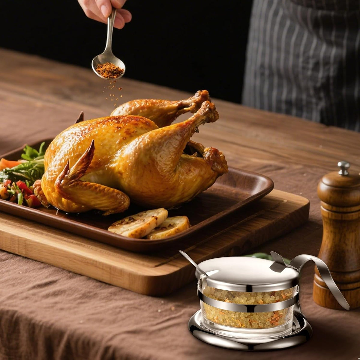 Honeydak Stainless Steel Salt Cellar with Spoon 6.76 oz