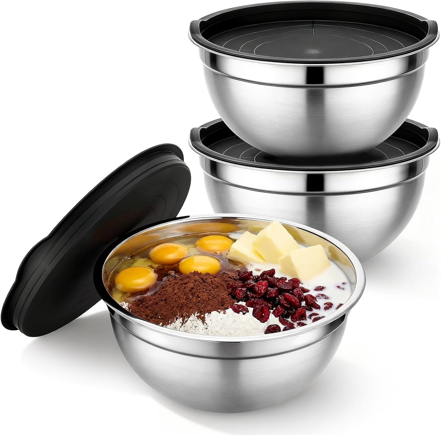 Beasea Stainless Steel Mixing Bowls, 5 Pack 1.5 QT Stackable Nesting Mixing Bowls with Airtight Lids, Metal Bowl with Lid for Baking, Meal Prepping, Salad, Serving, Food Storing