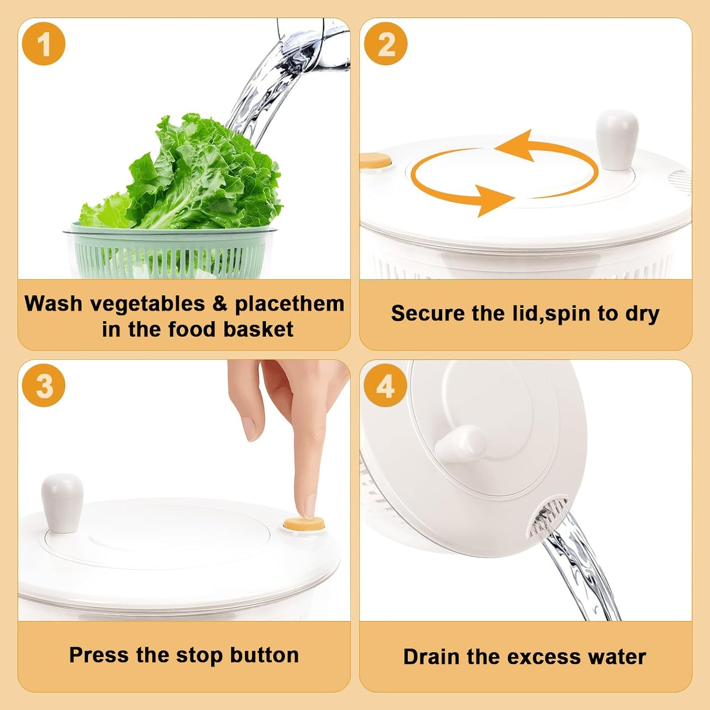 Salad Spinner Large, 5.3 QT 5 IN 1 Lettuce Spinner Dryer with 5 Blades Slicing and Pureeing Vegetables Wash Bowl Kitchen Gadgets for Efficient Salad Preparation Food Washing