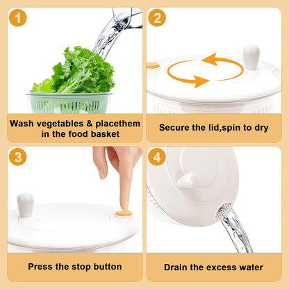 Salad Spinner Large, 5.3 QT 5 IN 1 Lettuce Spinner Dryer with 5 Blades Slicing and Pureeing Vegetables Wash Bowl Kitchen Gadgets for Efficient Salad Preparation Food Washing