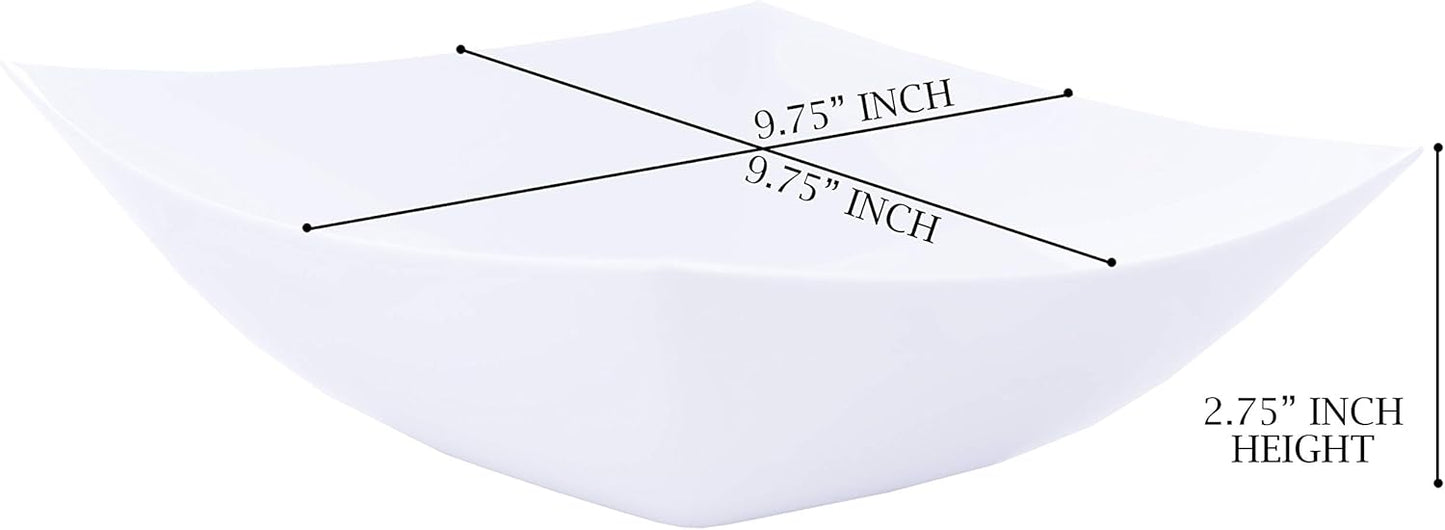PLASTICPRO Disposable Square Serving Bowls, Party Snack or Salad Bowl, Plastic Clear or White Pack of 4 (16 OUNCE, White)