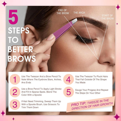 Mudder 12 Pcs Eyebrow Tweezers Set for Facial Hair Stainless Steel Slanted Tip Tweezers in Bulk for Men and Women(Silver)