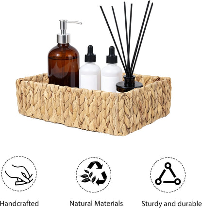 Natural Water Hyacinth Wicker Baskets Set of 3, Handwoven Nesting Organizer | for Pantry Shelves Bathroom and Bedroom Organization to Hold Towels or Books