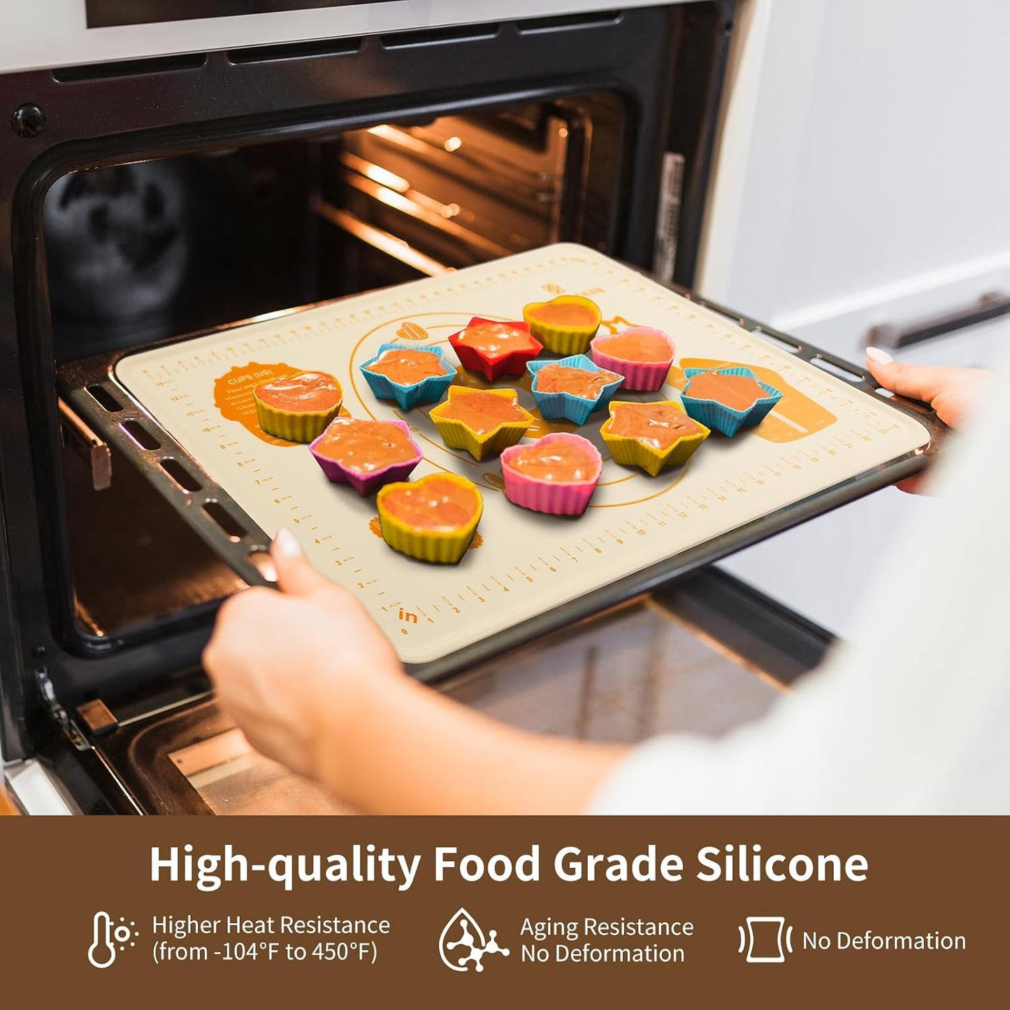 Silicone Baking Mat,28" x 20" Extra Thick Large Non Stick Sheet Mat with Measurement Non-slip Dough Rolling Mat,Reusable Food Grade Silicone Counter Mat for Making Cookies,Macarons,Bread and Pastry