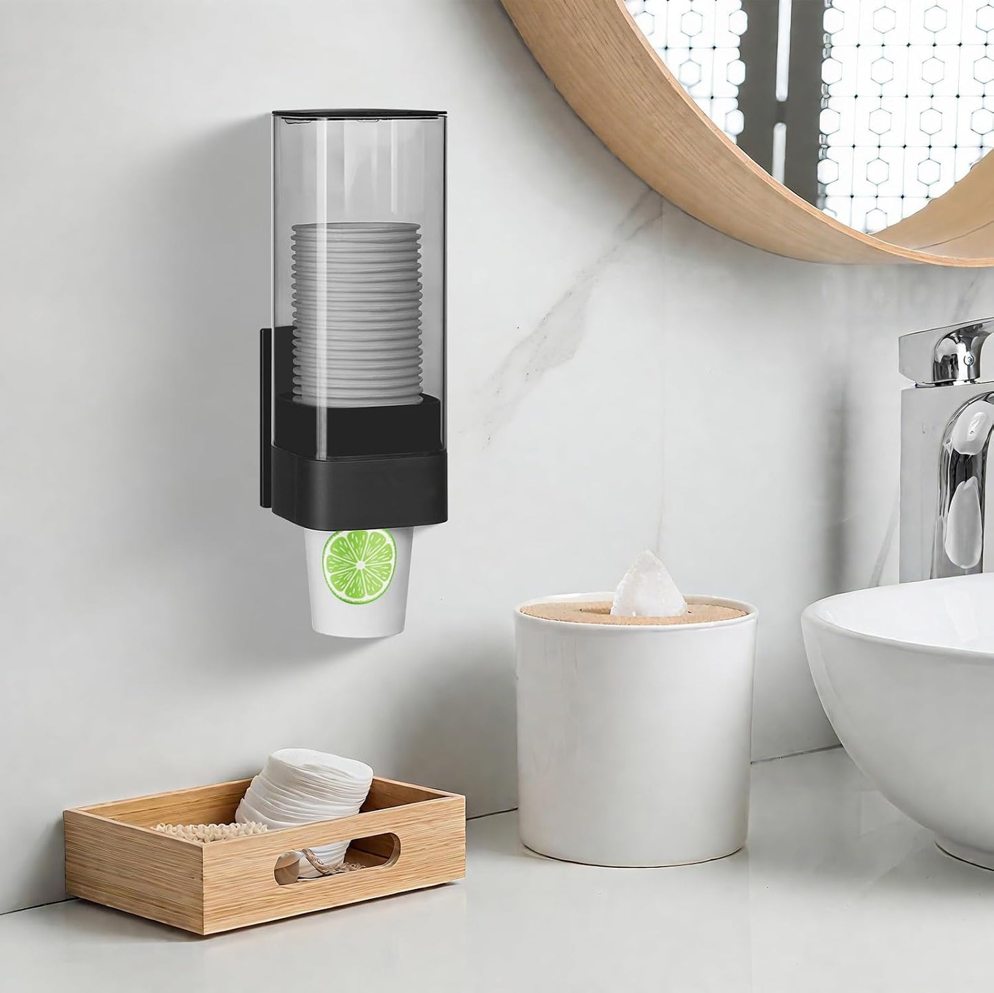 MYITYARD Cup Dispenser, Pull Type Wall Mount Cup Holder for Water Cooler Fit 3oz-5oz Disposable Paper and Plastic Cups, Bathroom Mouthwash Cup Dispenser for Home, Office, Gym, Hospital (White)