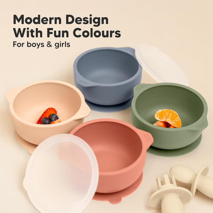 KeaBabies 2-Pack Baby Bowls with Suctions, Lids - Silicone Toddler Suction Bowls for Baby Boy, Girl, Kids, Food Grade Silicone, BPA-Free, Dishwasher Safe, Toddler Eating Essentials (Terracotta)