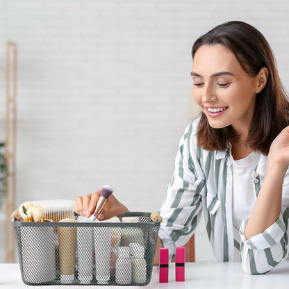 Ziliny 4 Pcs Metal Mesh Wire Baskets with Wooden Handles for Organizing, Pantry Organizers and Storage Steel Bin Kitchen Baskets for Fruit Potato Onion Snacks Bathroom Cabinet(Medium,Cream White)