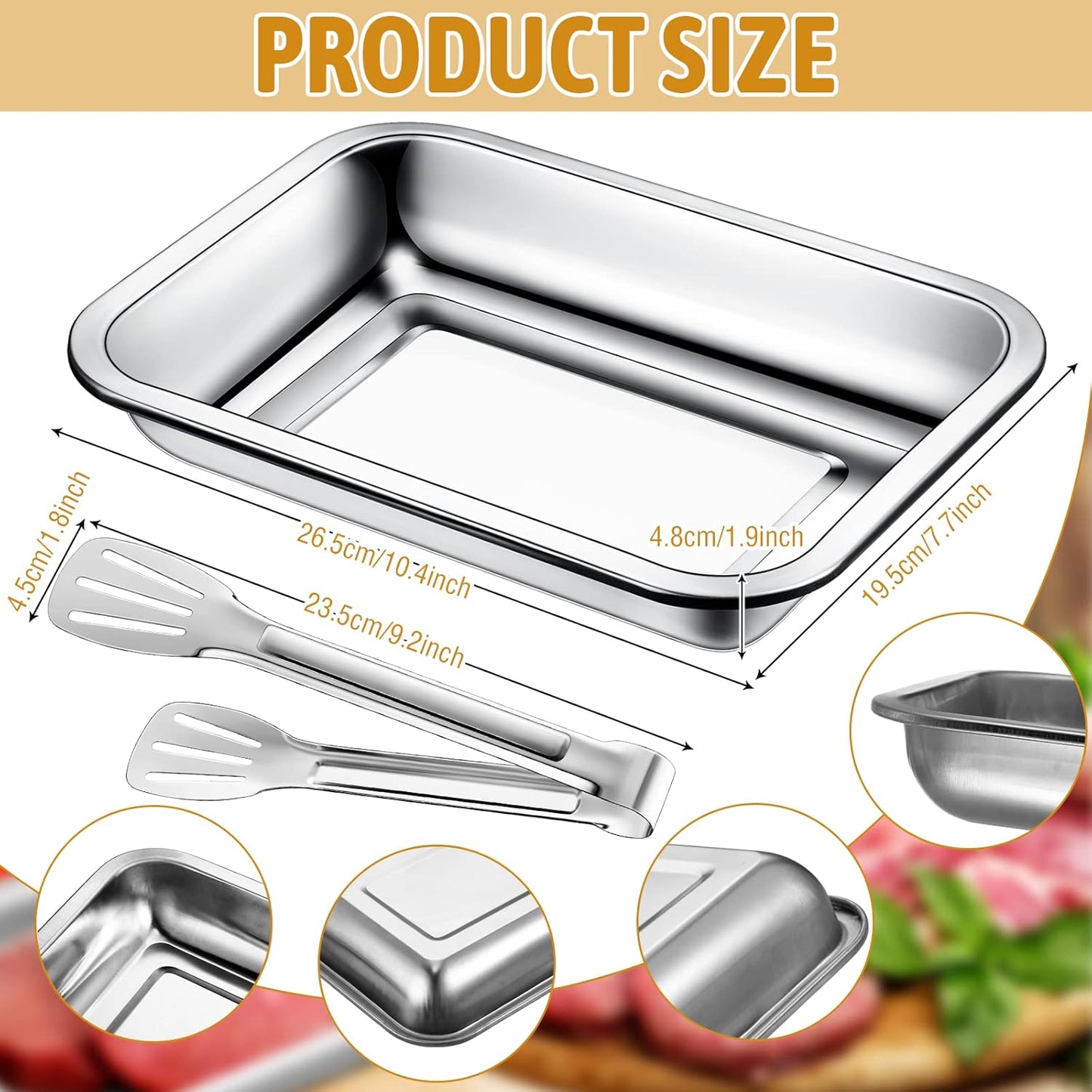 Mumufy Breading Trays Set of 3 Large Stainless Steel Breading Pans with Tong for Dredging Chicken Breasts and Marinating Meat, Food Prep Trays for Breadcrum Dishes (10.63 x 7.87 x 1.9 Inches)