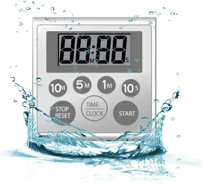 Digital Timer Waterproof Shower Timer Shower Clock Bathroom Kitchen Timer with Strong Magnet and Large LCD Display (Waterproof 7 Key)