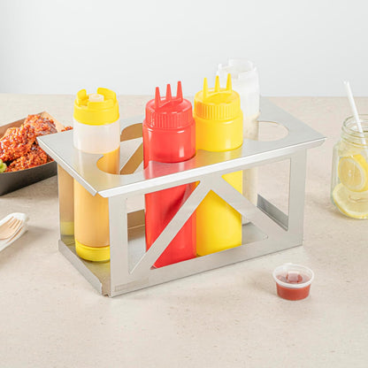 Restaurantware Stainless Steel Bottle Organizer - 1 Count - 6.299 x 7.087 x 0.394 Inches - Dishwasher-Friendly Condiment Holder - Kitchen Bottle Rack - Space-Saving Design - Silver