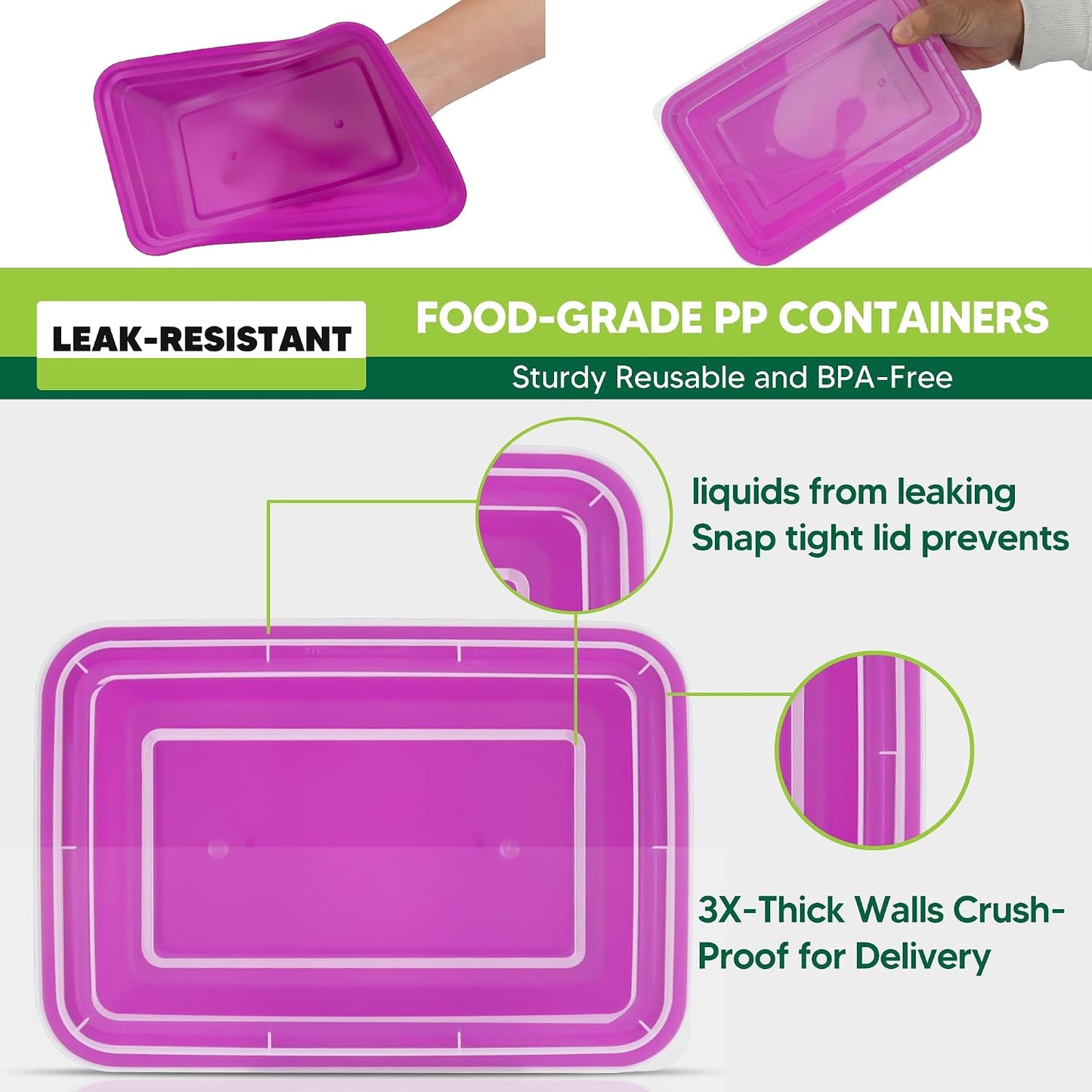 50 Pack Meal Prep Containers with Lids 38oz - BPA-Free, Reusable, Leakproof Food Storage Containers - Microwave/Dishwasher/Freezer Safe, To Go Take Out Plastic Food Storage Pans(Blue)
