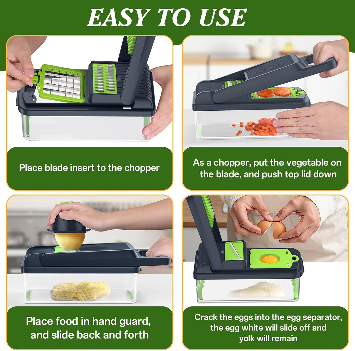 HomeHacks Veggie Chopper Vegetable Cutter, 12 in 1 Kitchen Gadget, Green