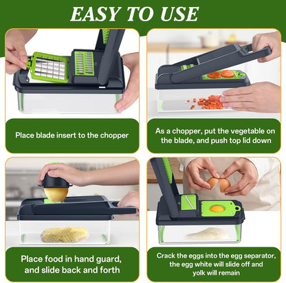 HomeHacks Veggie Chopper Vegetable Cutter, 12 in 1 Kitchen Gadget, Green