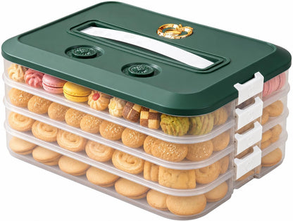 LOEZ 4 Tier Stackable Food Storage Containers, Clear Baked Goods Container for Cookies, Muffins, Macarons and Pizza, Dessert Carrier with Lid (White)