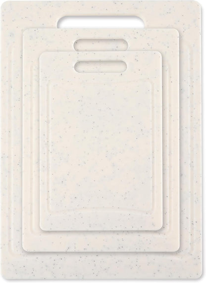 COOK WITH COLOR Non-Slip Cutting Board Set – Kitchen Essentials with Easy Grip Handle for Meat, Veggies, and Fruits, 3 Cutting Boards, Speckled White