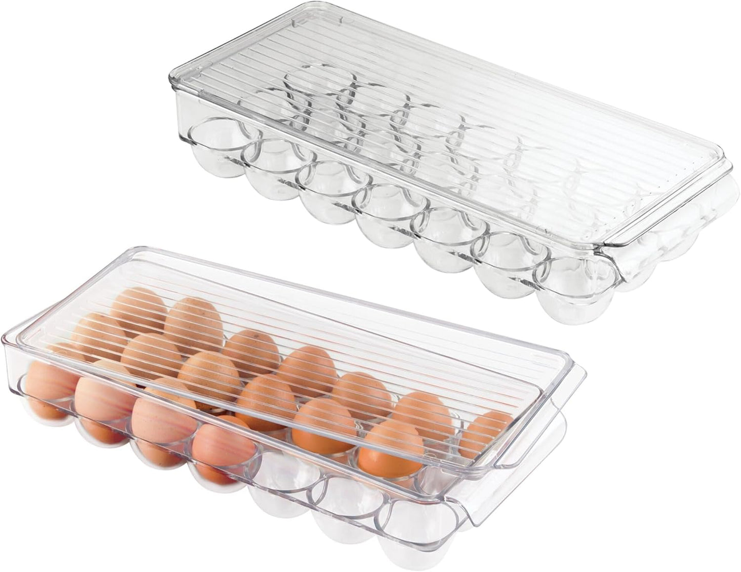 iDesign Clear Plastic Egg Holder for Fridge with Lid - 21 Egg Storage Container Organizer Bin