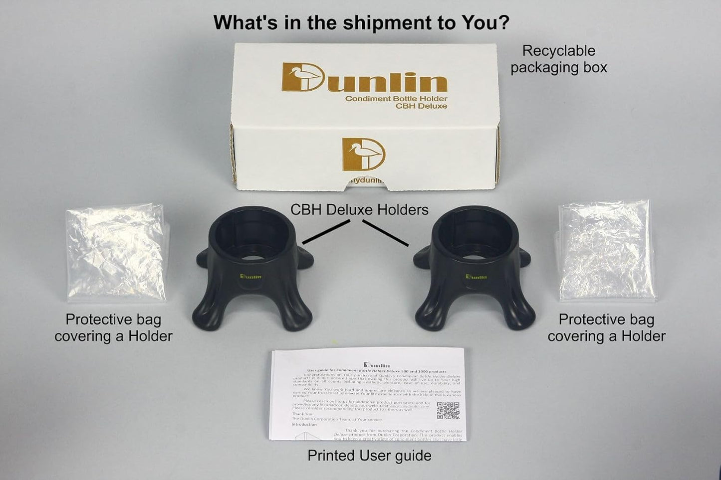 Dunlin - Condiment Bottle Holder (CBH) Deluxe - 1 Small (CBH 500) and 1 Large (CBH 1000), Matte Black - Upside Down Bottle Emptying Holders