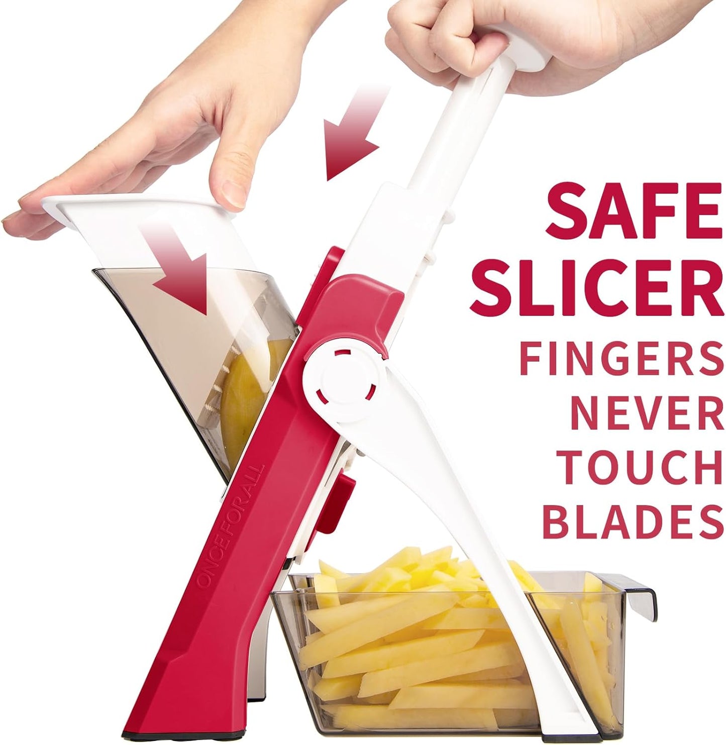 ONCE FOR ALL Safe Mandoline Slicer 5 in 1 Vegetable Chopper Food Potato Cutter, Strips Julienne Dicer Adjustable Thickness 0.1-8 mm Kitchen Chopping Artifact Fast Meal Prep (Gray)
