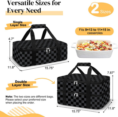 Coobiiya Insulated Casserole Carrier,Lasagna Lugger Tote Keeps Food Hot or Cold,Thermal Lunch Bag Warmer & Cooler Carrier Bag,Portable Tote Bag Fits 9" x 13" Baking Dish for Picnic and Cookout