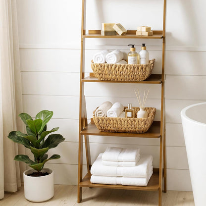 StorageWorks Hand-Woven Storage Baskets with Wooden Handles, Water Hyacinth Wicker Baskets for Organizing, 2 Pack