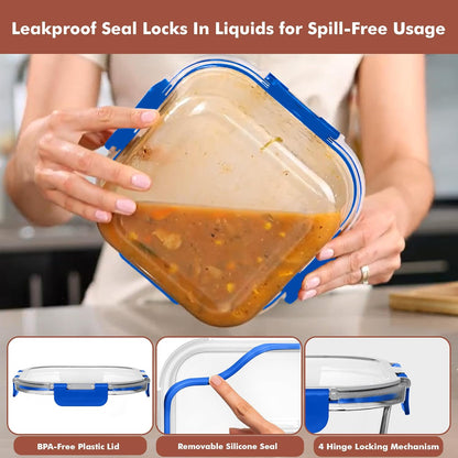 Razab 2 PC 1200ML / 41 Oz Glass Food Storage Containers with Lids - Airtight & Leakproof - Microwave/Oven/Freezer Safe - BPA Free - Ideal for Meal Prep, Storing Leftover & Lunch