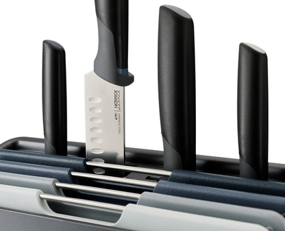 Joseph Joseph Folio Icon 8-Piece Multi Colour coded Cutting Board Set with Japanese Stainless Steel Knives, Slimline case for organized Kitchen storage, Silver