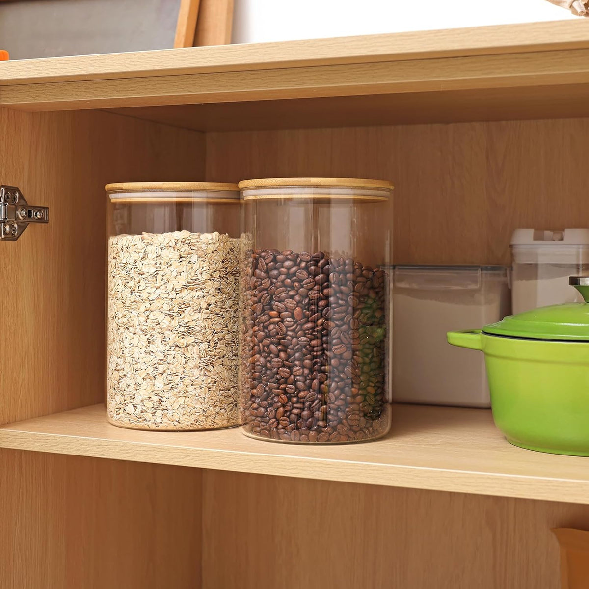 Moretoes 3 Pack 2qt Glass Storage Containers with Bamboo Press Lids, Large Airtight Food Storage Jars for Pantry, Flour, Sugar, Dry Goods