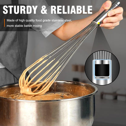 Walfos Whisk,304 Stainless Steel whisk,No-Rust 7+9+11inch Whisks for cooking Nice for Blending,Whisking,Beating.Heat resistant 600°F Dishwasher Safe. Heavy duty kitchen whisk.SILVER