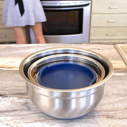 Stainless Steel Mixing Bowls with Lids and Non Slip Bases (Set of 3, Red)