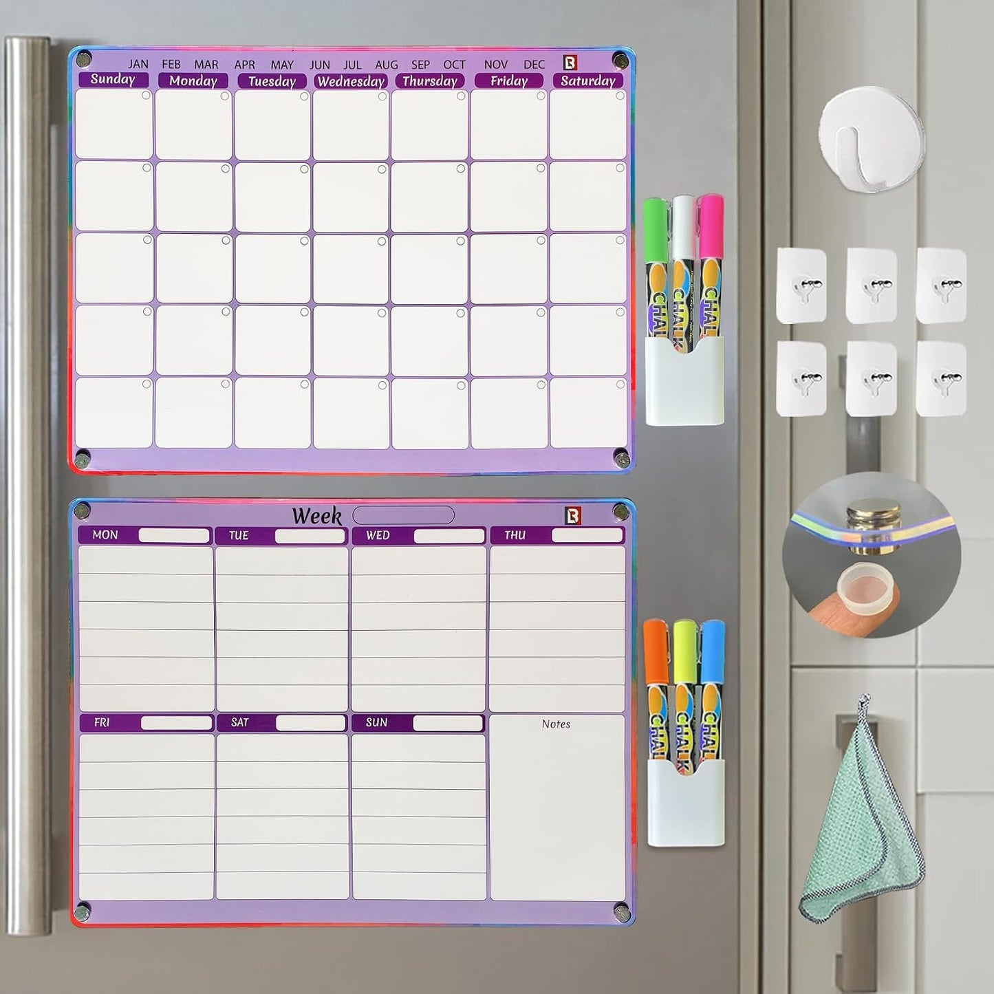 Pink Dry Erase Calendar for Fridge and Wall – Magnetic Acrylic Calendar 16x12 in, Dry Erase Board Reusable for Home or Office with 6 Liquid Chalk Markers | Pink Gifts for Women