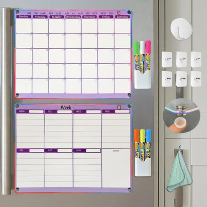Pink Dry Erase Calendar for Fridge and Wall – Magnetic Acrylic Calendar 16x12 in, Dry Erase Board Reusable for Home or Office with 6 Liquid Chalk Markers | Pink Gifts for Women