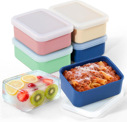 4 PCS 3.5 Cup Silicone Freezer Trays with Lid, Durable Silicone Soup Freezer Molds for Meal Prep and Food Storage, Reusable Freezer Containers for Soups Sauces Stews Curries (Lake Blue)
