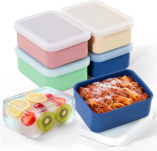 4 PCS 3.5 Cup Silicone Freezer Trays with Lid, Durable Silicone Soup Freezer Molds for Meal Prep and Food Storage, Reusable Freezer Containers for Soups Sauces Stews Curries (Lake Blue)