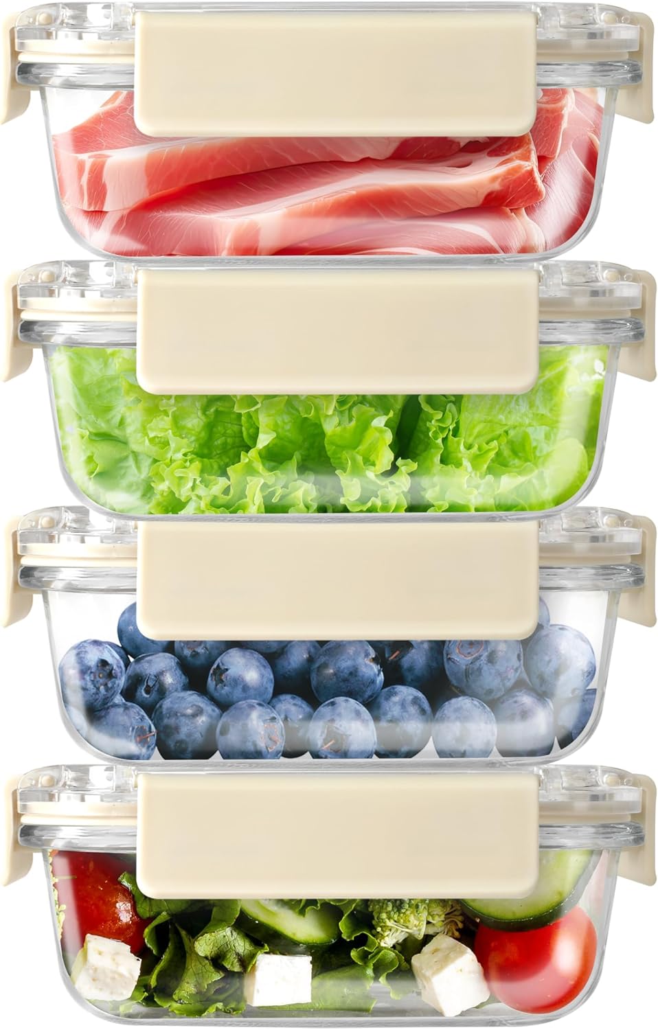 Heal Smart All Temp Food Storage Container, Glass Meal Prep Containers with Lids, Glass Lunch Boxes, Microwave, Oven,Dishwasher Friendly,BPA-Free,Ideal for Lunch, Meal Prep & Leftovers, 4 Packs