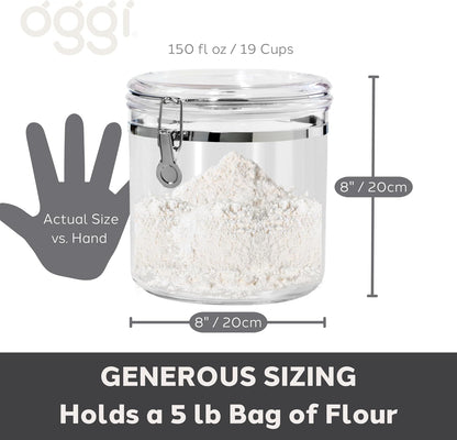 Oggi Clear Canister with Clamp Lid, 28 oz - Large Airtight Food Storage Container, for Kitchen & Pantry Storage of Bulk, Dry Foods Including Pasta, Flour, Sugar, Coffee, Rice, Tea, Spices & Herbs