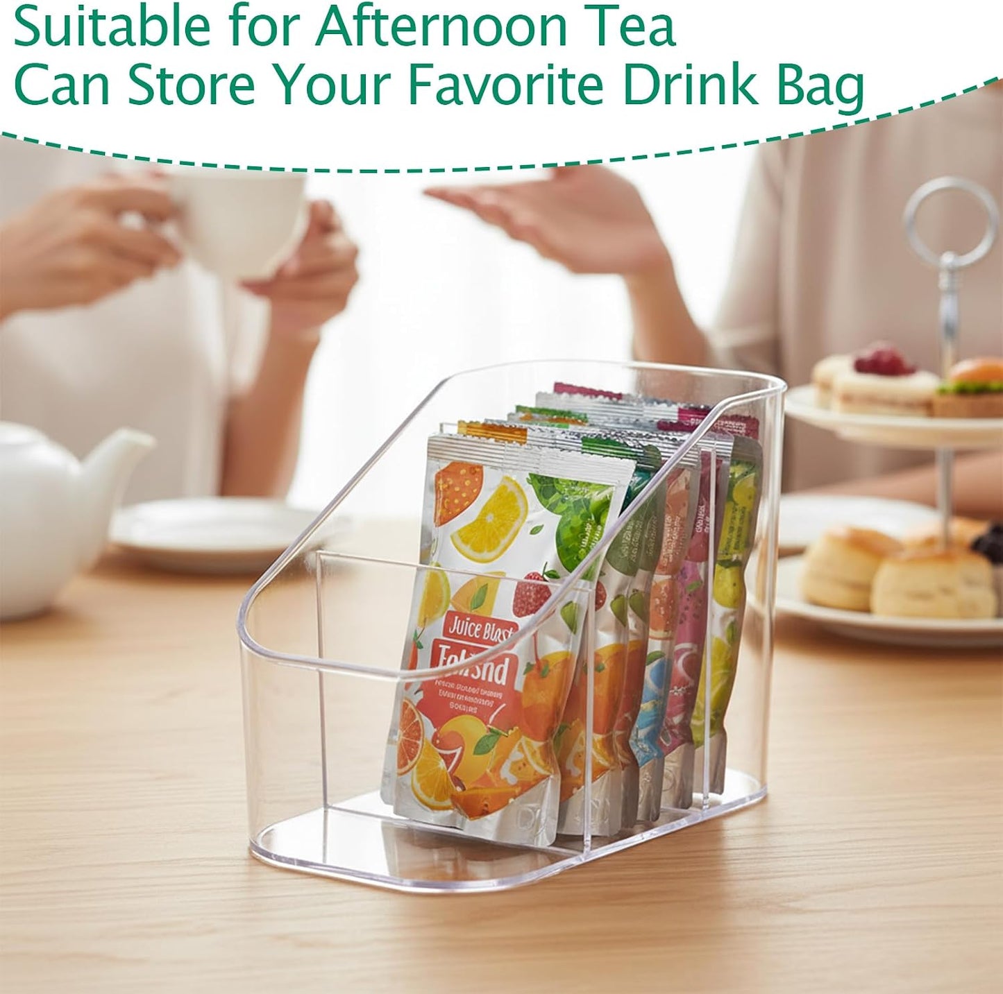 Drink Packet Organizer, Powdered Drink Mix,Powder Packet,Acrylic Water Flavor Packet Organization Container with Removable Dividers for Storage Bins for Kitchen Cabinet, Pantry,Office