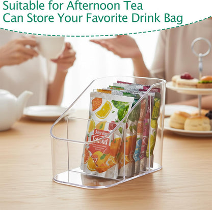 Drink Packet Organizer, Powdered Drink Mix,Powder Packet,Acrylic Water Flavor Packet Organization Container with Removable Dividers for Storage Bins for Kitchen Cabinet, Pantry,Office