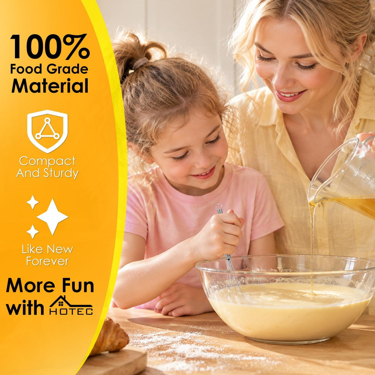HOTEC Stainless Steel Whisk Set of 4, Food Grade Balloon Whisk Egg Beater, Thicken Wire Mixing Whisk for Baking, Cooking, Whisking Cream, Sauce, Pancake Batter