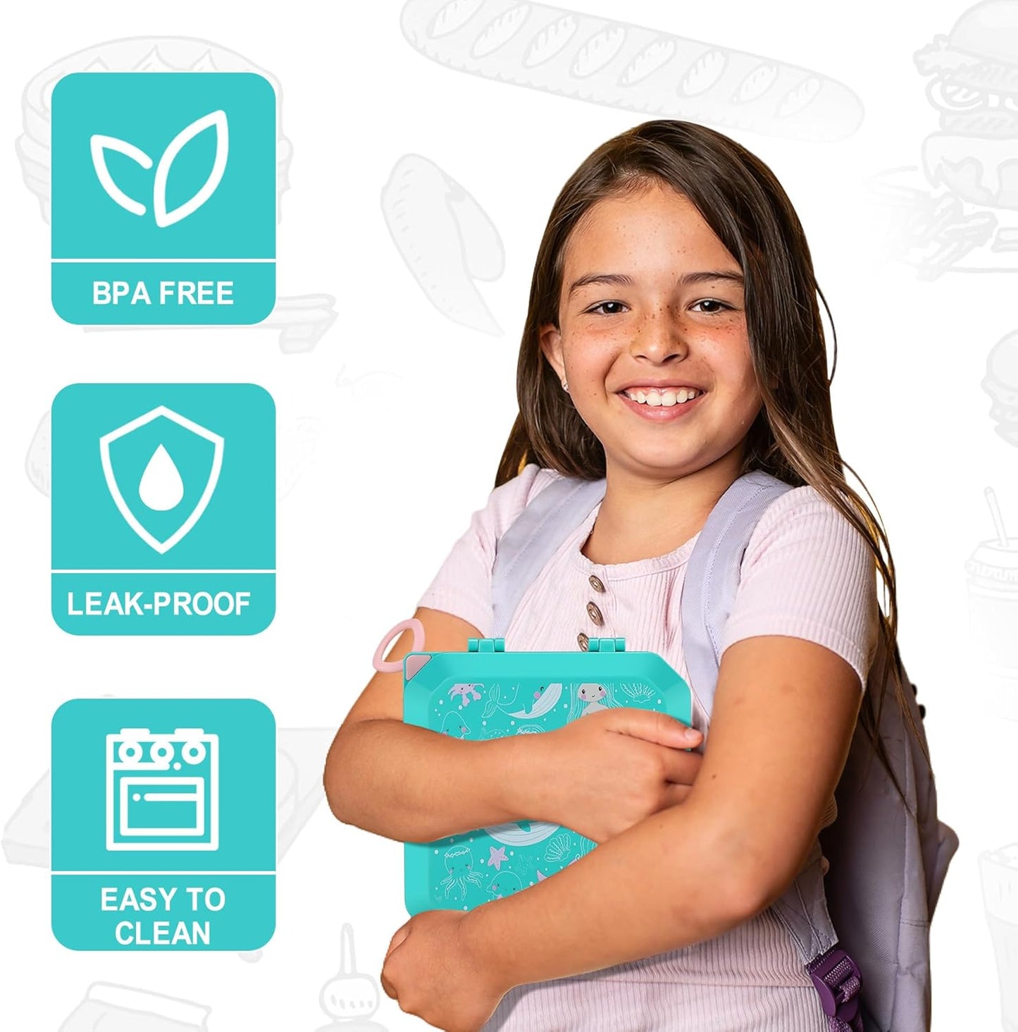 Itslife Bento Lunch Box Set for Kids with 12oz Soup Thermo&Lunch Bag, Leak-Proof Lunch Food Containers for Kids School, 5 Compartment, Sauce Cup, 10 Notes (Dinosaurs Black)