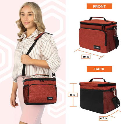 opux Insulated Lunch Bag for Men Women, Large Dual Compartment Cooler Bag, Soft Two Deck Lunch Box for Work School Picnic, Leakproof Lunch Tote with Shoulder Strap for Kid Adult (Purple, Double Deck)