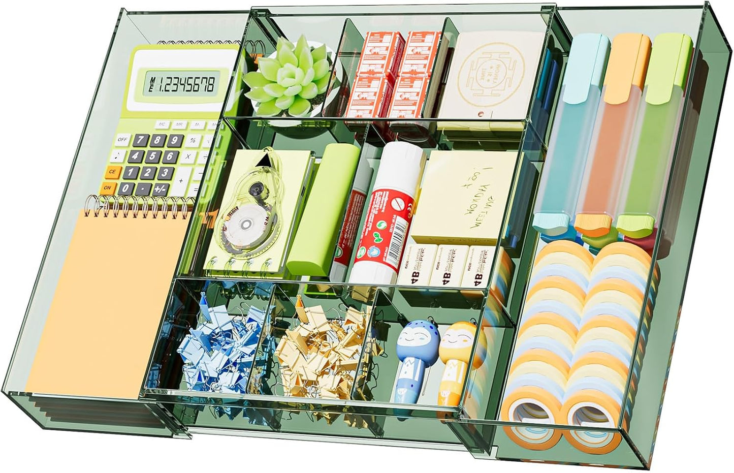 Marbrasse Expandable Desk Drawer Organizer, Clear Plastic Drawer Organizer Tray with 10 Adjustable Compartments, Desk Organizers and Accessories, 5 Drawer Dividers for Office Supplies, Makeup(Clear)