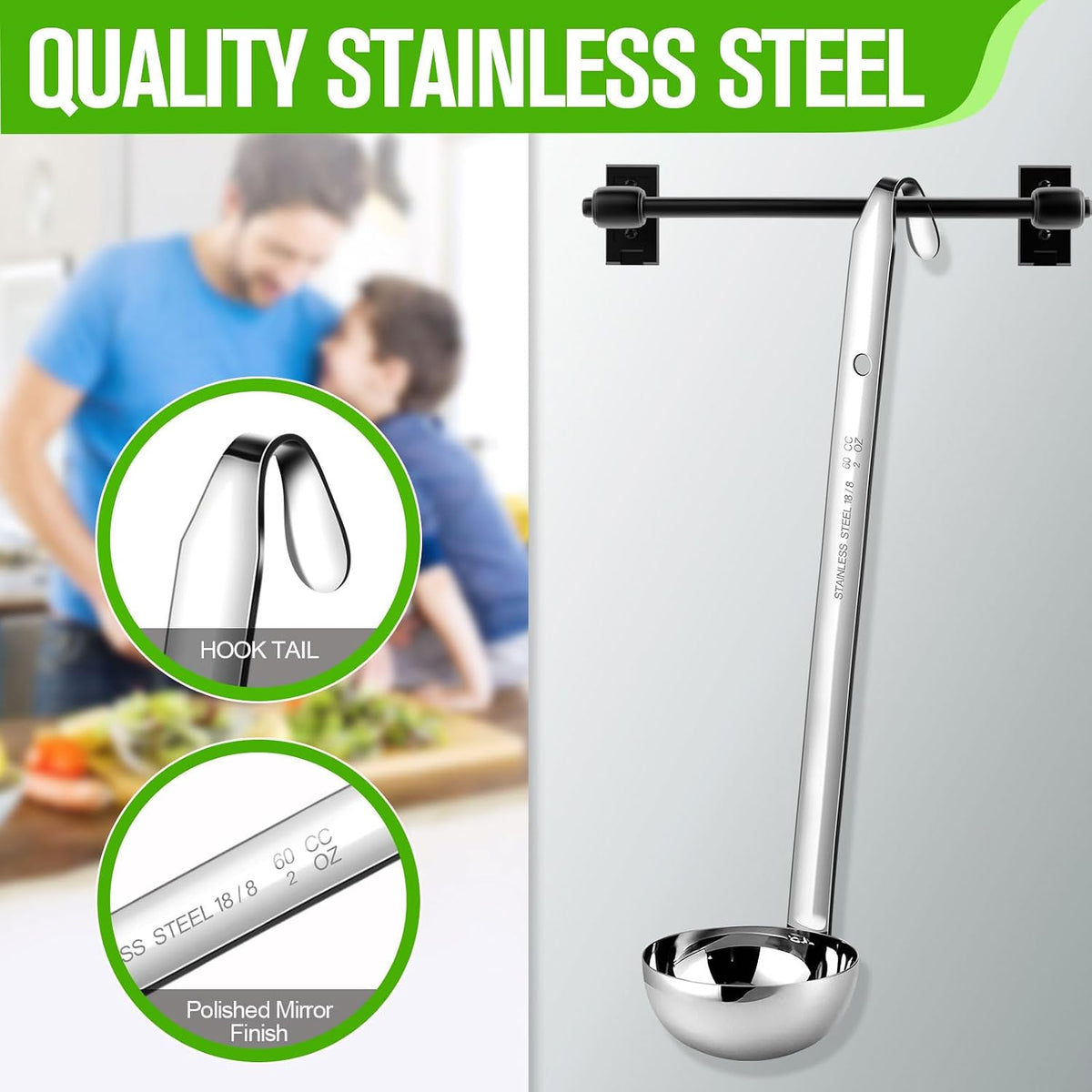 meekoo Stainless Steel Ladles Soup with Long Handle, 6oz