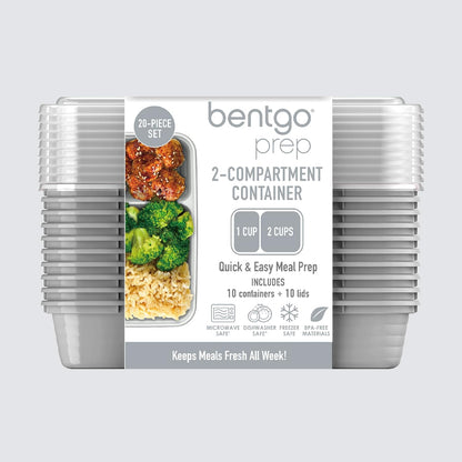 Bentgo Prep - 20-Piece 2-Compartment Reusable Meal Prep Containers with Lids, PFAS & BPA Free Materials, Durable, Microwave, Freezer, & Dishwasher Safe To Go Food Storage (Rose Gold)
