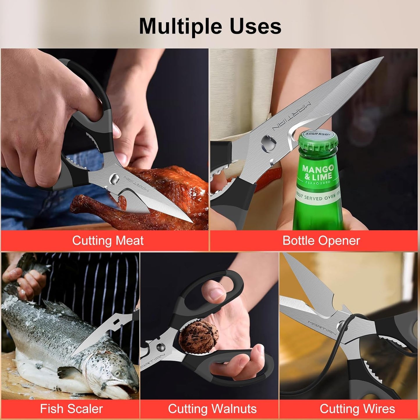 8" Sharp Heavy Duty Kitchen Scissors, Stainless Steel Food Scissors, Multi Purpose Dishwasher Safe Kitchen Shears for Food, Ideal Gift for Father's Day