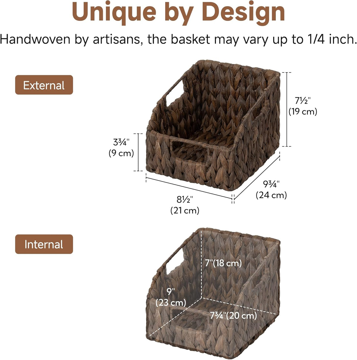 StorageWorks Water Hyacinth Pantry Storage Baskets, Wicker Baskets with Built-in Handles, Handwoven Shelf Baskets for Organizing, Pantry Organizers and Storage, 3 Pack