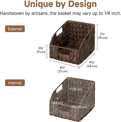 StorageWorks Water Hyacinth Pantry Storage Baskets, Wicker Baskets with Built-in Handles, Handwoven Shelf Baskets for Organizing, Pantry Organizers and Storage, 3 Pack