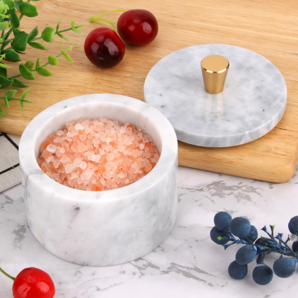 Marble Salt Cellar with Lid, Viva Jade, 4 inch