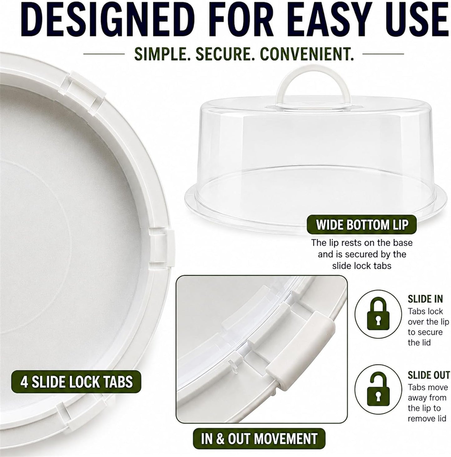 3-Pack Cake Carriers with Lids - 12 × 12 × 4.75 Inch Plastic Cake Containers - Lightweight BPA-Free Plastic Freezer Safe Reusable Storage with Handles Holds 10-Inch Cakes Stackable Easy Transport