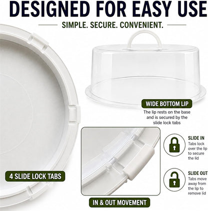 3-Pack Cake Carriers with Lids - 12 × 12 × 4.75 Inch Plastic Cake Containers - Lightweight BPA-Free Plastic Freezer Safe Reusable Storage with Handles Holds 10-Inch Cakes Stackable Easy Transport