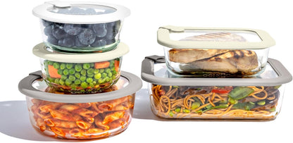 Bentgo Signature Leak-Proof Glass Food Storage - 4-Piece Set, 1-Compartment Plastic-Free Containers with Airtight Glass Lids, BPA-Free, Microwave, Freezer, Oven & Dishwasher Safe (White Stone)